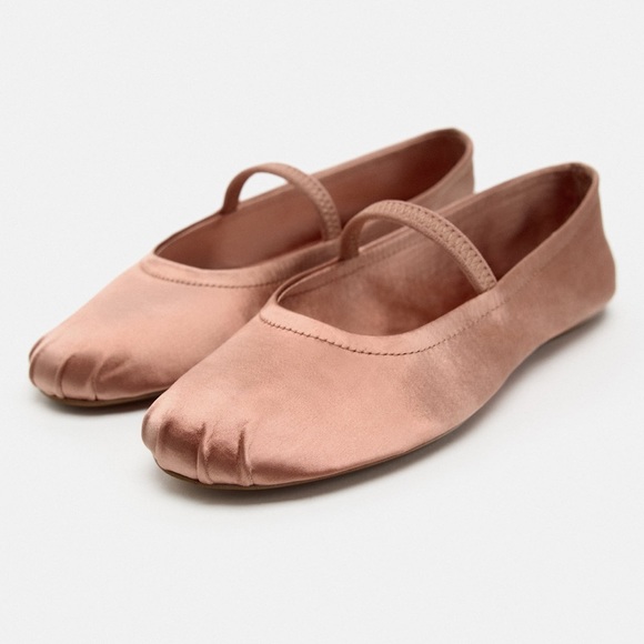 Zara satin effect ballet flats muted pink NWT - Picture 3 of 7